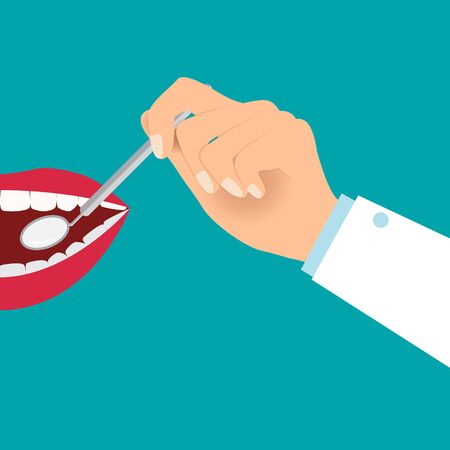 Dentist holds a dental instrument. Dental concept. Dentist background. Vector illustration.のイラスト素材