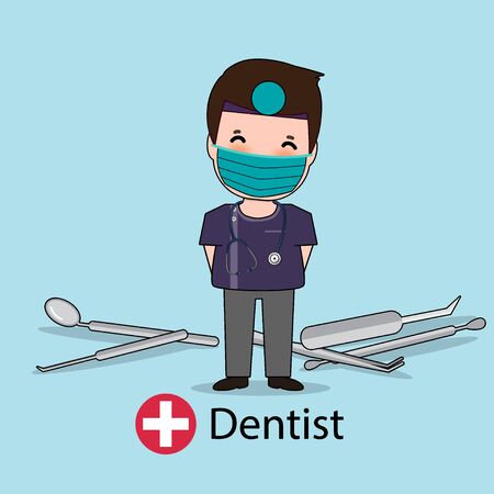 Dentist, Cartoon character Dentist Design, Medical worker, Medical concept. Vector illustration design.のイラスト素材