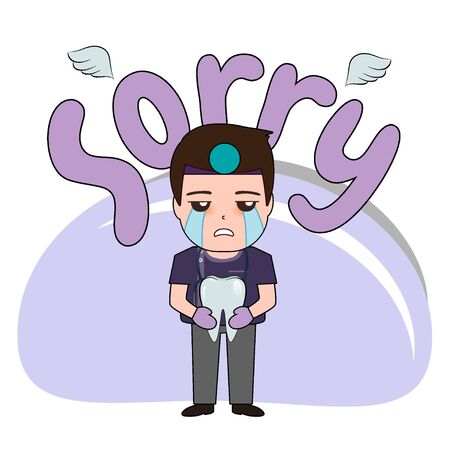 Dentist with word SORRY, Cartoon character Dentist Design, Medical worker, Medical concept. Vector illustration design.のイラスト素材
