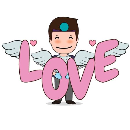 Dentist with word LOVE, Cartoon character Dentist Design, Medical worker, Medical concept. Vector illustration design.のイラスト素材