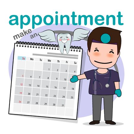 Dentist with word Appointment, Cartoon character Dentist Design, Medical worker, Medical concept. Vector illustration design.のイラスト素材