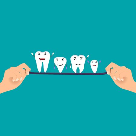 Dentist hands with tooth. Dental concept. Dentist background. Vector illustration.のイラスト素材
