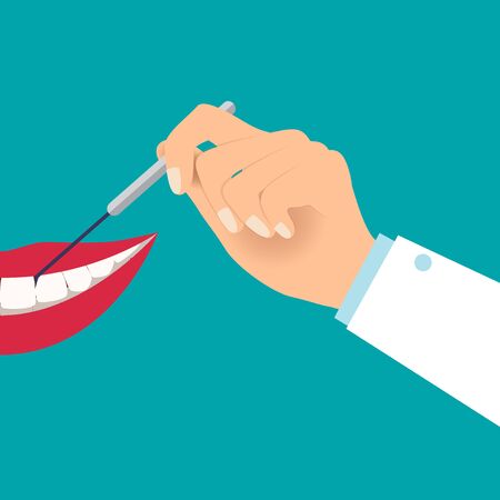 Dentist holds a dental instrument. Dental concept. Dentist background. Vector illustration.のイラスト素材