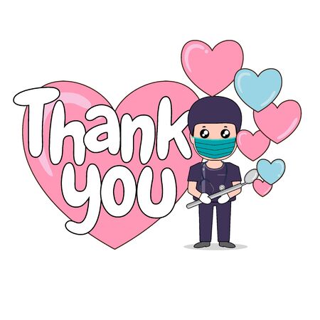 Dentist with word THANK YOU, Cartoon character Dentist Design, Medical worker, Medical concept. Vector illustration design.のイラスト素材