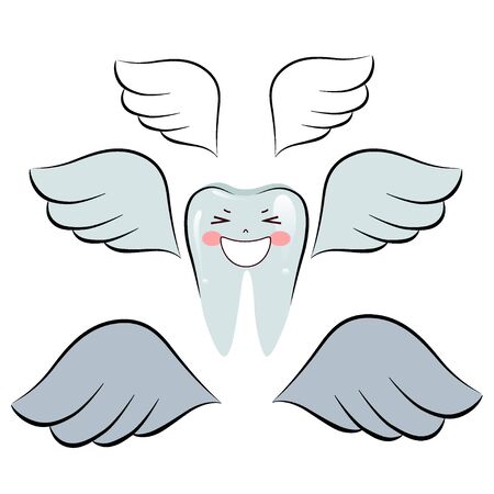 Vector cartoon tooth with cute wing, tooth care concept. Vector illustration design.のイラスト素材