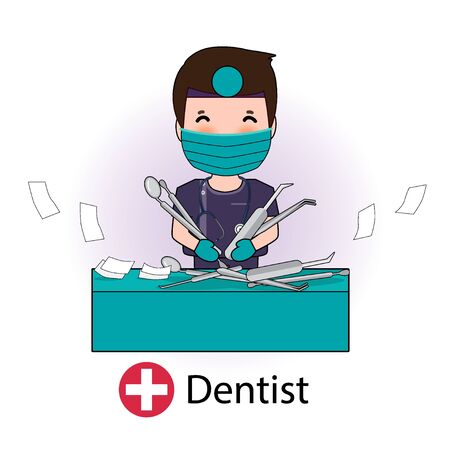 Dentist, Cartoon character Dentist Design, Medical worker, Medical concept. Vector illustration design.のイラスト素材