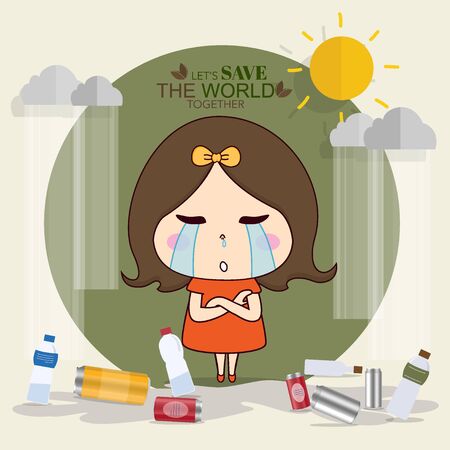 Throw garbage in place. ECO FRIENDLY. Ecology concept. Vector illustration.のイラスト素材