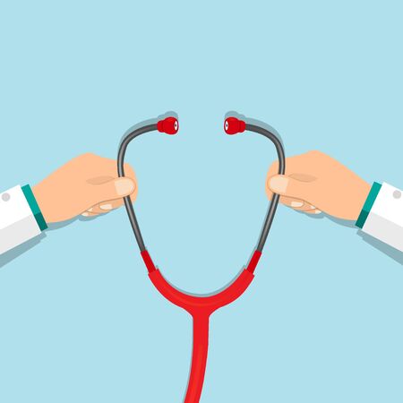 Doctor holding stethoscope. Medical background. Vector illustration.のイラスト素材