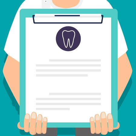 Dentist holding medical clipboard, vector illustration. Concept healthcare. Medical background.のイラスト素材