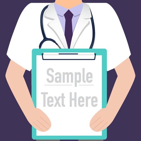 Doctor holding medical clipboard, vector illustration. Concept healthcare. Medical background.のイラスト素材