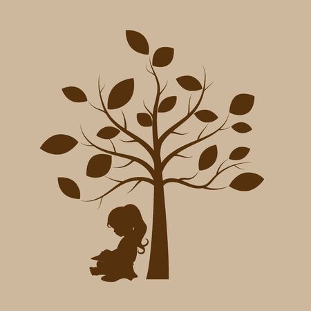 Vector background with children read a book under tree. Vector Illustrationのイラスト素材