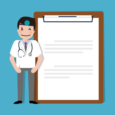 Doctor with medical clipboard, vector illustration. Concept healthcare. Medical background.のイラスト素材