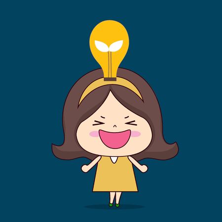 Think green. Ecology concept. Girl with light bulb. Vector illustration.のイラスト素材