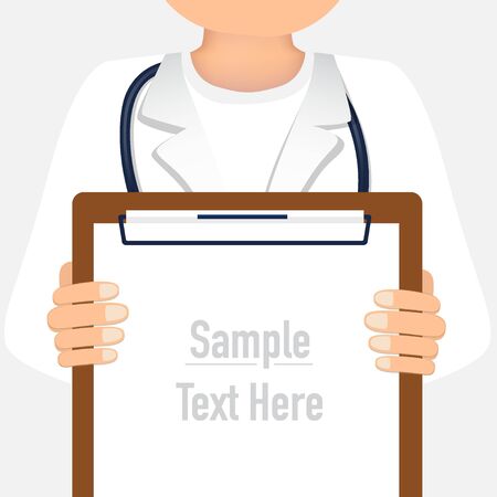 Doctor holding medical clipboard, vector illustration. Concept healthcare. Medical background.のイラスト素材