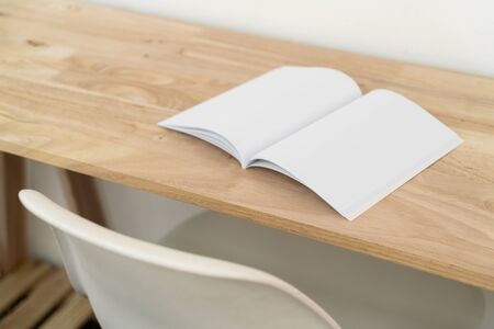 Blank catalog, magazines, book, mock up on wood background.の写真素材