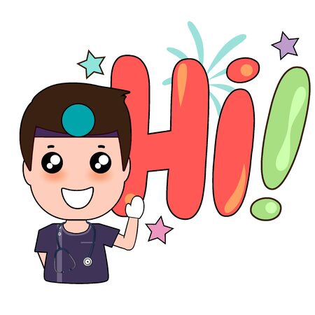 Dentist with word Hi, Cartoon character Dentist Design, Medical worker, Medical concept. Vector illustration design.の写真素材