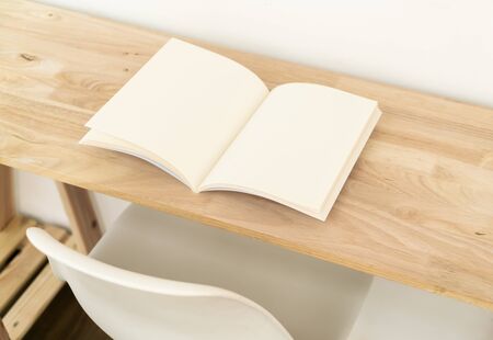 Blank catalog, magazines, book, mock up on wood background.の写真素材