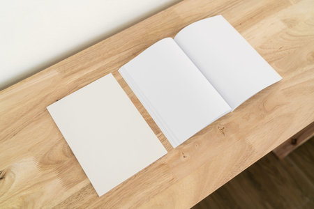 Blank catalog, magazines, book, mock up on wood background.の写真素材
