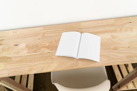 Blank catalog, magazines, book, mock up on wood background.の写真素材