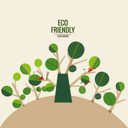 ECO FRIENDLY. Ecology concept with tree background. Vector illustrationのイラスト素材
