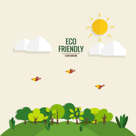 ECO FRIENDLY. Ecology concept with tree background. Vector illustrationのイラスト素材