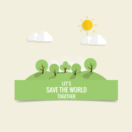 ECO FRIENDLY. Ecology concept with tree background. Vector illustration.のイラスト素材