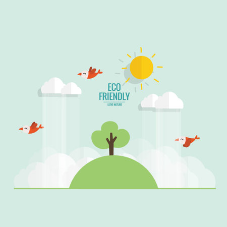 ECO FRIENDLY. Ecology concept with Green Eco Earth. Vector illustration.のイラスト素材