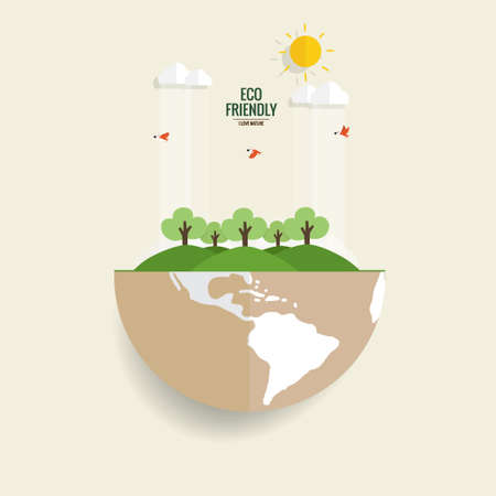 ECO FRIENDLY. Ecology concept with tree background. Vector illustration.のイラスト素材