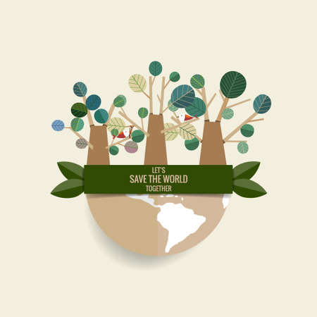 ECO FRIENDLY. Ecology concept with tree background. Vector illustration.のイラスト素材