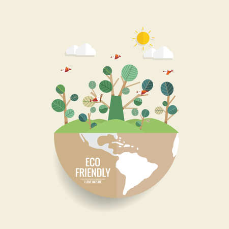 ECO FRIENDLY. Ecology concept with Green Eco Earth. Vector illustration.のイラスト素材