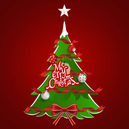 Christmas Greeting Card. Merry Christmas lettering with Christmas tree, vector illustrationのイラスト素材