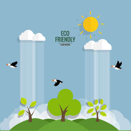ECO FRIENDLY. Ecology concept with tree background. Vector illustrationのイラスト素材