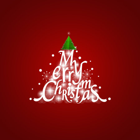 Christmas Greeting Card. Merry Christmas lettering with Christmas tree, vector illustrationのイラスト素材
