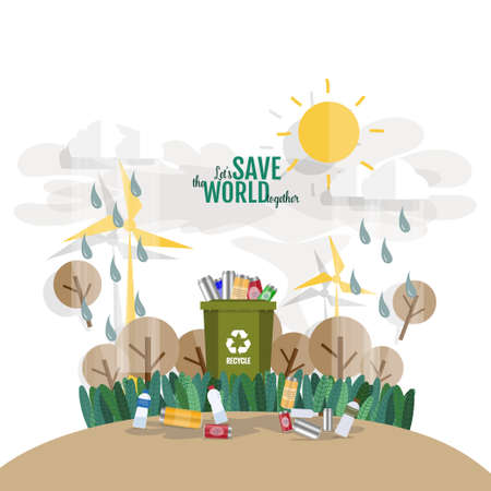 ECO FRIENDLY. Ecology concept with tree background. Vector illustration.のイラスト素材