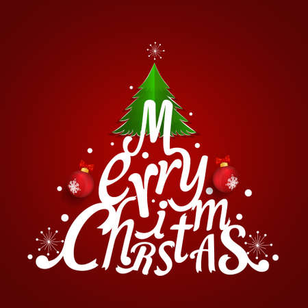 Christmas Greeting Card. Merry Christmas lettering with Christmas tree, vector illustrationのイラスト素材