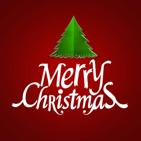Christmas Greeting Card. Merry Christmas lettering with Christmas tree, vector illustrationのイラスト素材