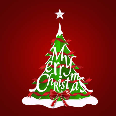 Christmas Greeting Card. Merry Christmas lettering with Christmas tree, vector illustrationのイラスト素材