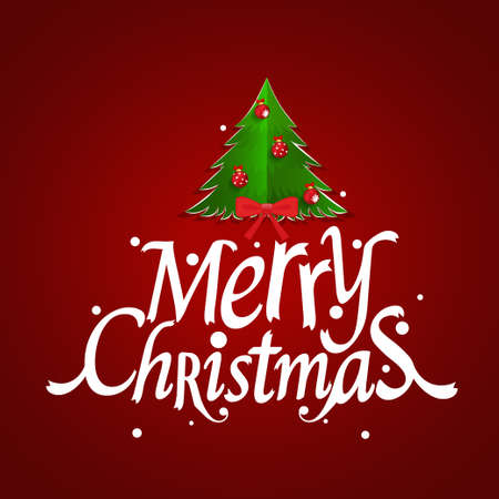 Christmas Greeting Card. Merry Christmas lettering with Christmas tree, vector illustrationのイラスト素材