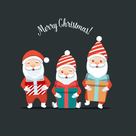 Christmas Santa Claus Cartoon. Merry Christmas and happy new year greeting card. Vector Illustrationのイラスト素材