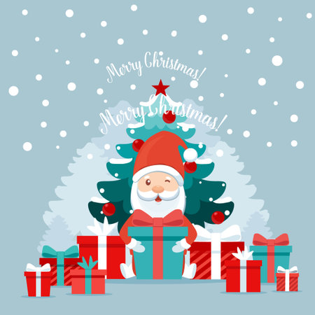 Christmas Santa Claus Cartoon. Merry Christmas and happy new year greeting card. Vector Illustrationのイラスト素材