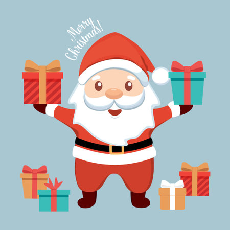 Christmas Santa Claus Cartoon. Merry Christmas and happy new year greeting card. Vector Illustrationのイラスト素材