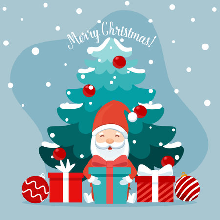 Christmas Santa Claus Cartoon. Merry Christmas and happy new year greeting card. Vector Illustrationのイラスト素材