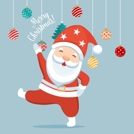 Christmas Santa Claus Cartoon and Decorative festive object. Merry Christmas and happy new year. Vector Illustrationのイラスト素材