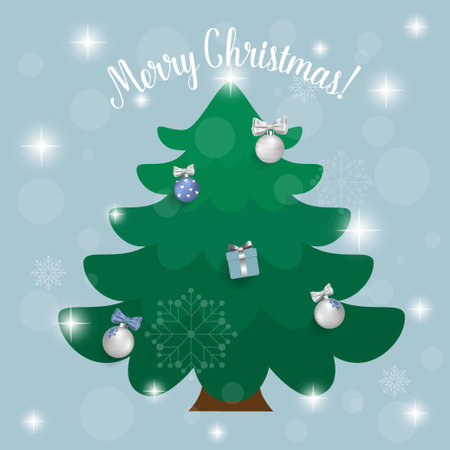 Decorated christmas tree. Holiday background. Merry Christmas and Happy New Year. Vector illustration.のイラスト素材