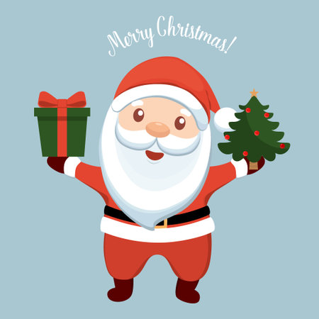 Christmas Santa Claus Cartoon. Merry Christmas and happy new year greeting card. Vector Illustrationのイラスト素材