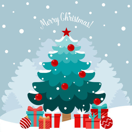 Christmas tree and decorative festive object. Merry Christmas and happy new year. Vector Illustrationのイラスト素材