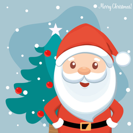 Christmas Santa Claus Cartoon. Merry Christmas and happy new year greeting card. Vector Illustrationのイラスト素材