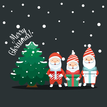 Christmas Santa Claus Cartoon. Merry Christmas and happy new year greeting card. Vector Illustrationのイラスト素材