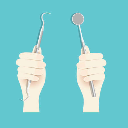 Dentist holding instruments and examining patient teeth. Teeth examination dentistry concept.Â のイラスト素材