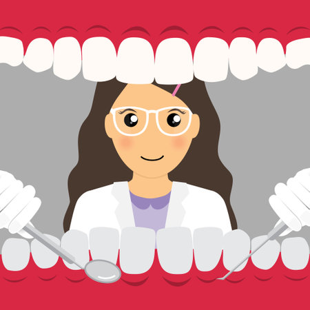 Dentist holding instruments and examining patient teeth. Teeth examination dentistry concept.Â のイラスト素材